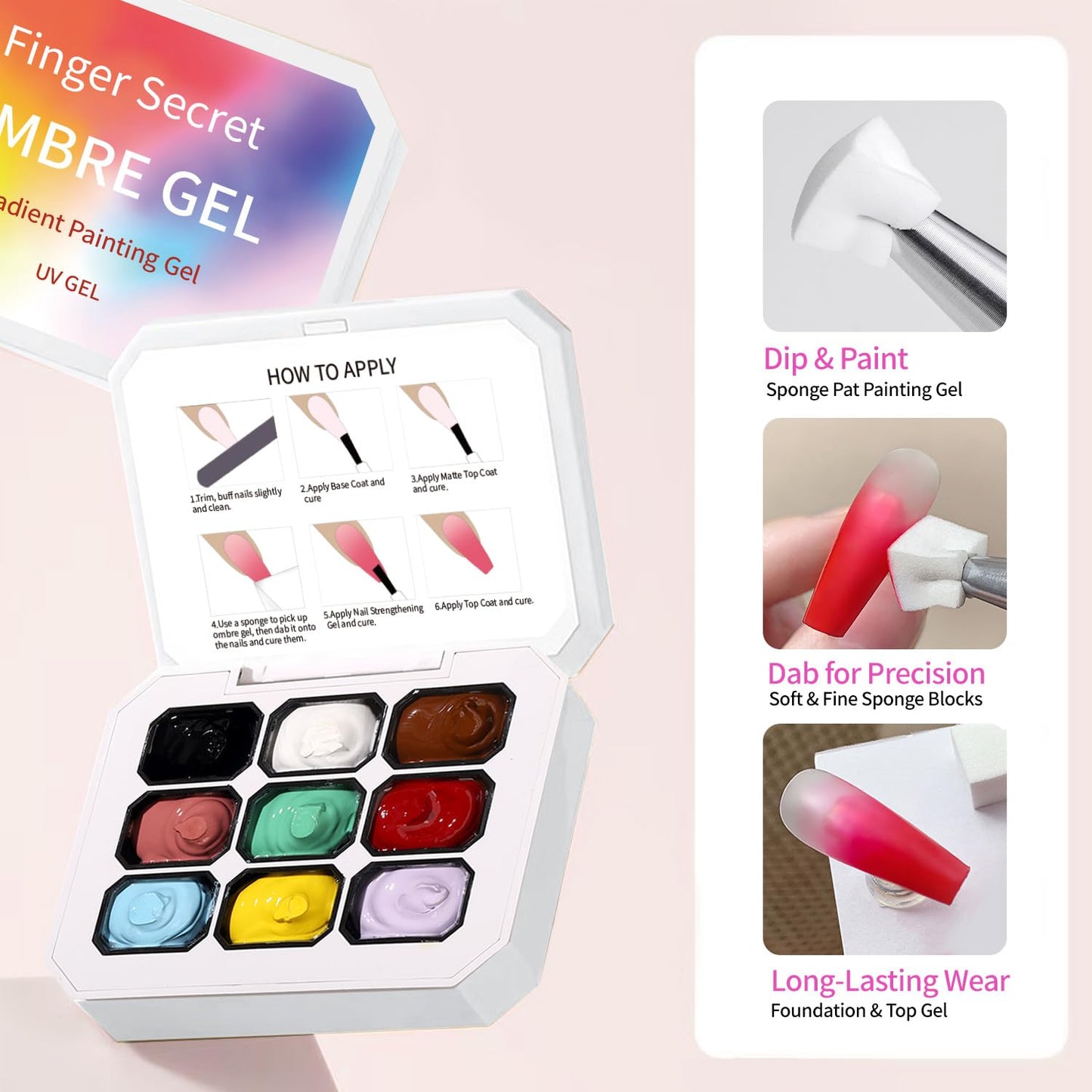 AOBOO Ombre Gel Nail Polish Nail Sponges for Ombre 9 Series Colorful Blush Effect Pat Painting Gradient Blooming Gel for Ombre Nails Multistyle French Manicure Nail Art DIY Home (A3, 1)