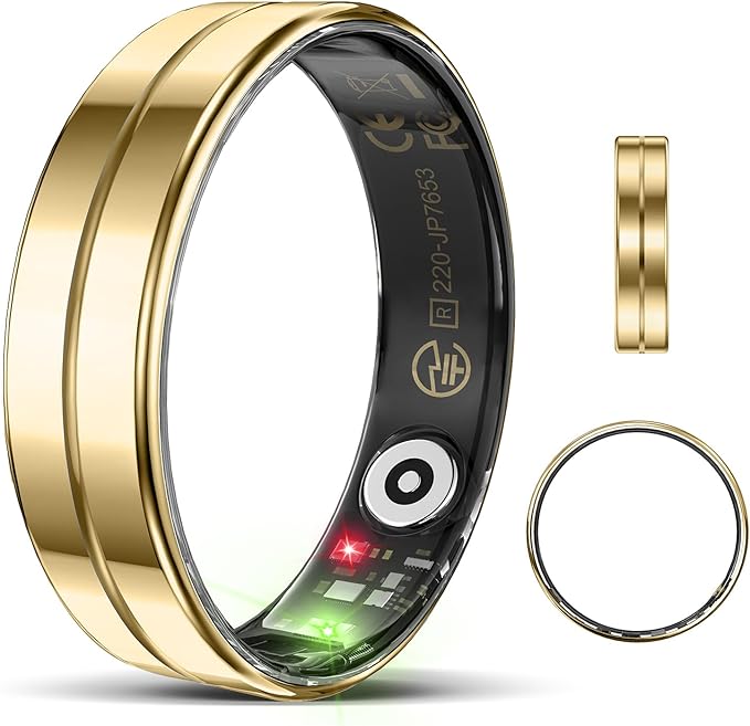 Upgrade Smart Health Ring for Women Men,Waterproof Fitness Ring, Fitness Tracker for Activity Monitoring,Sleep Tracker, No Subscription Fee, Smart Ring for iSO & Android (Gold,12#)