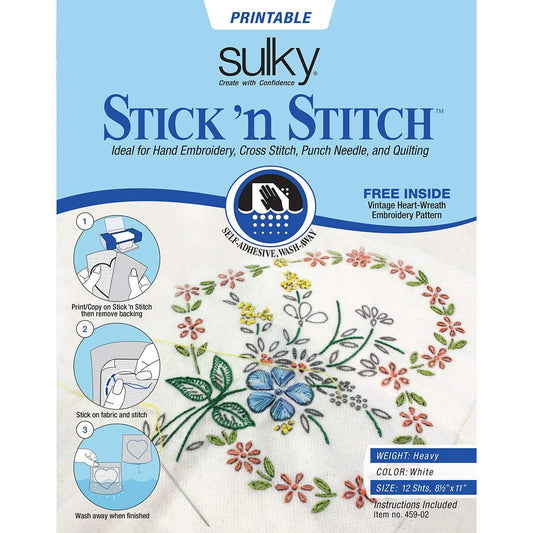 Stick N Stitch Self Adhesive Wash Away Stabilizer Twelve Sheets of 8-1/2 x 11