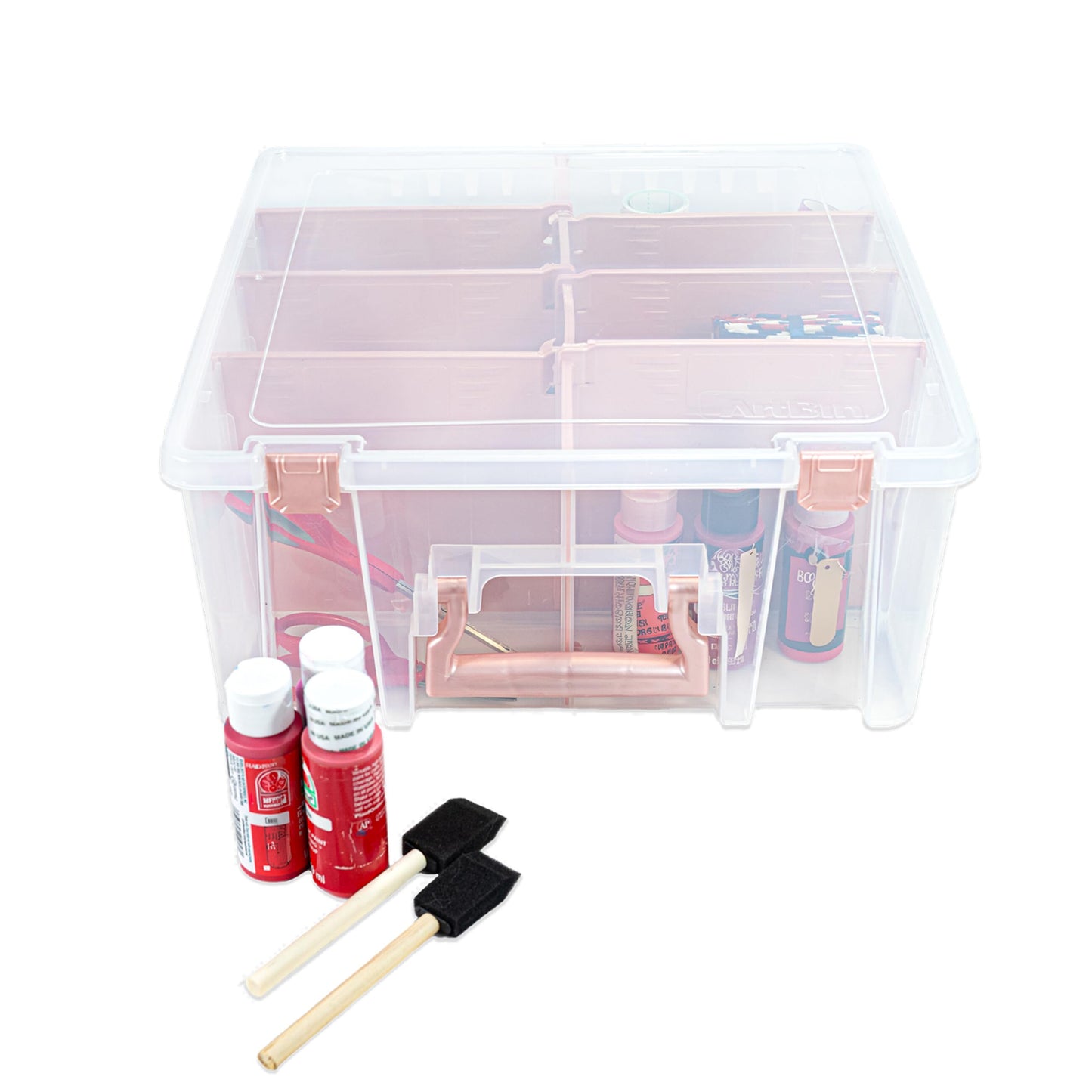 ArtBin 6990RK Super Satchel Double Deep, Portable Art & Craft Organizer with Handle, [1] Plastic Storage Case, Clear with Rose Gold Accents