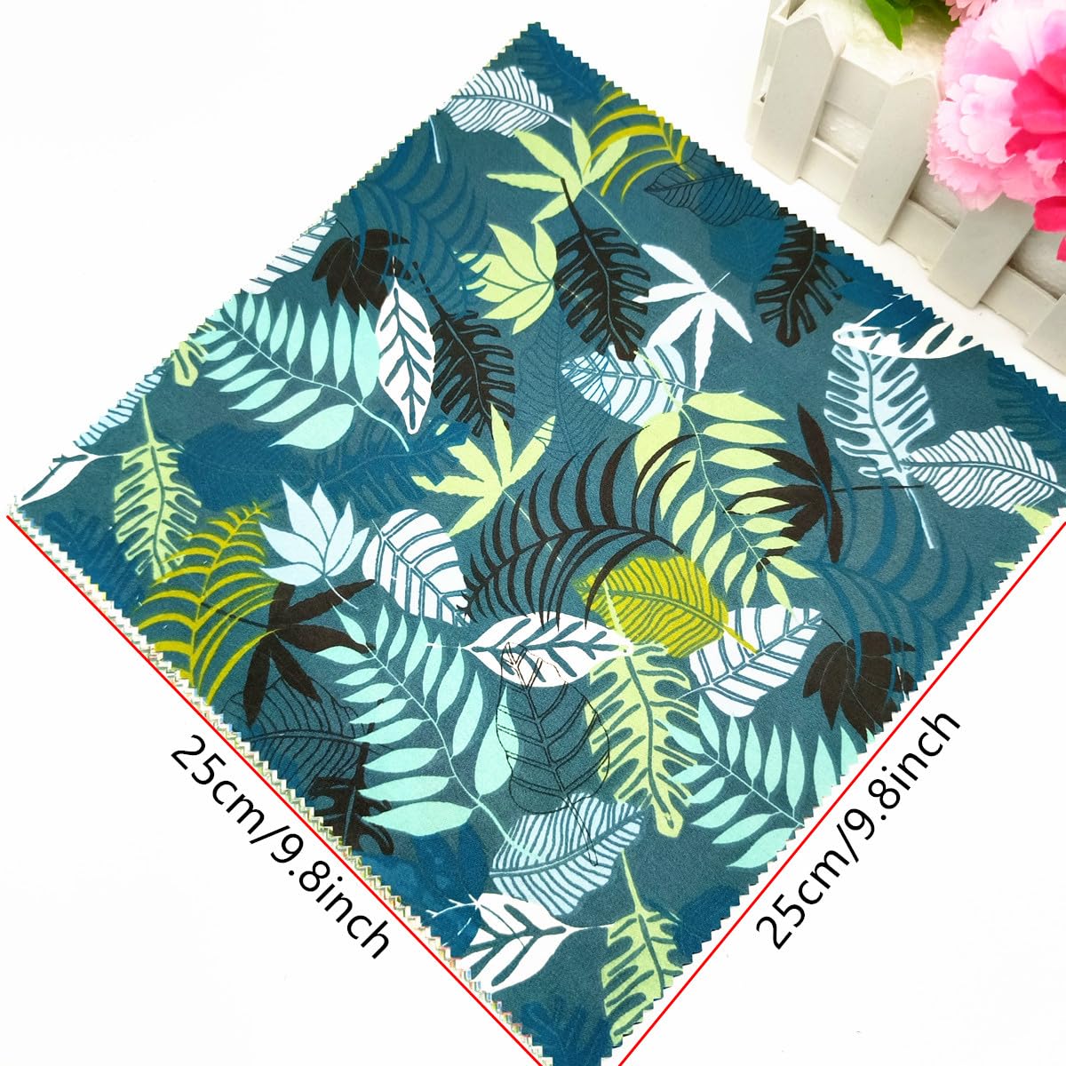 iMZOON 22Pcs 10" Fabric Squares No Repeat Precut Cotton, Wavy Edge Quilting Supplies, Perfect DIY Sewing Supplies Leaf Green Patchwork