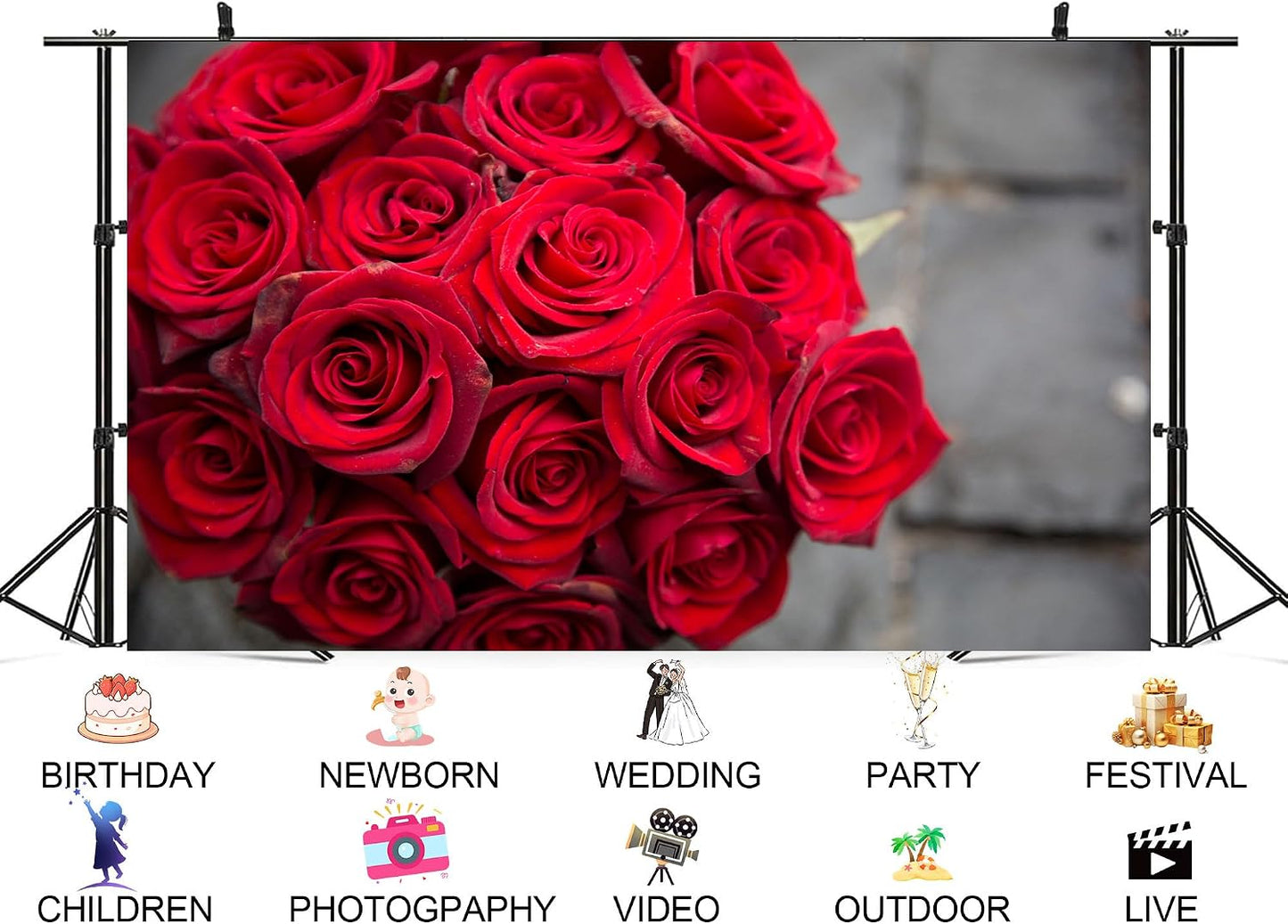 UPXIO 4x4ft Red Rose Bouquet Close Up Backdrop Romantic Floral Arrangement Photo Background Tapestry for Valentine's