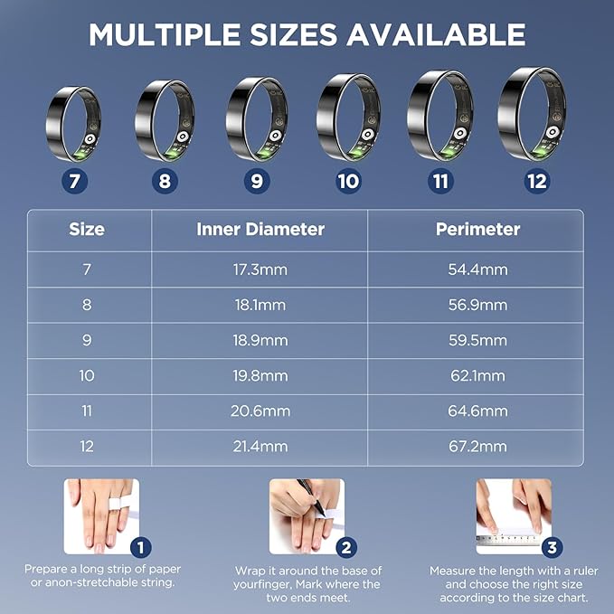 Ultra-thin Sleep & Fitness Tracker, Smart Ring for Women Men, Activity Trackers Fitness Ring with 24/7 Heart Rate Monitor, Step Counter, Calorie Pedometer, No Subscription, for iOS Android (Black #10)