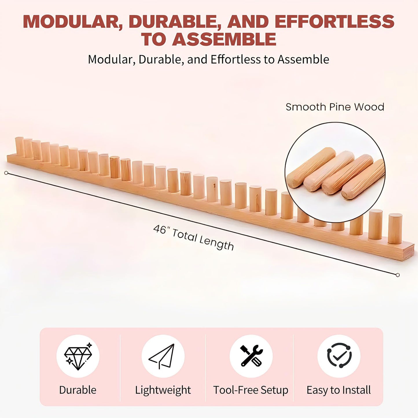 46" Chunky Blankets Loom Knitting, Wooden Knitting Loom Frame for Hand, Adjustable DIY Knitting Loom for Beginners, Reusable Blanket Loom for Bulky Yarn Gifts & Crafts