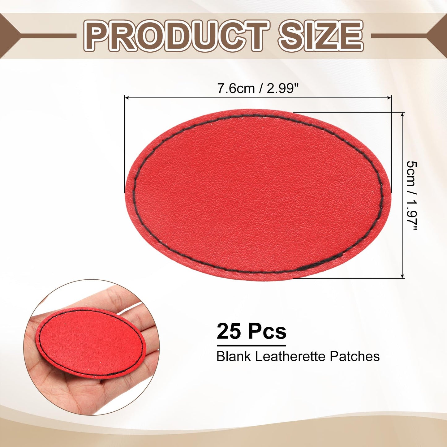 MECCANIXITY Blank Leatherette Patches, 3x2 Inch Oval Faux Leather Hats Patches with Adhesive Iron-on Heat Press Laserable Rustic for Hats DIY Fabric Repair Sew(Red, Pack of 60)
