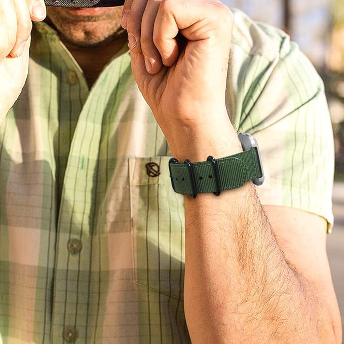 FINTIE Bands Compatible with Fitbit Versa 2/1 / Lite Edition, Soft Nylon Replacement Strap Wristband Accessories (Olive)