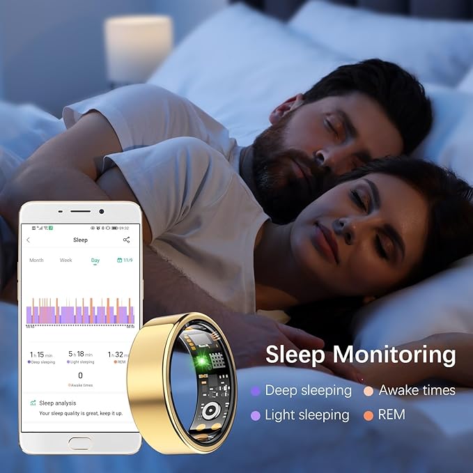 Health Tracker Ring, Smart Health Ring for Women Men with Heart Rate, Blood Oxygen, Sleep Monitor, Steps,Calories, No Subscription Fee, IP68 Waterproof Smart Ring for iPhone & Android (Gold, 13#)