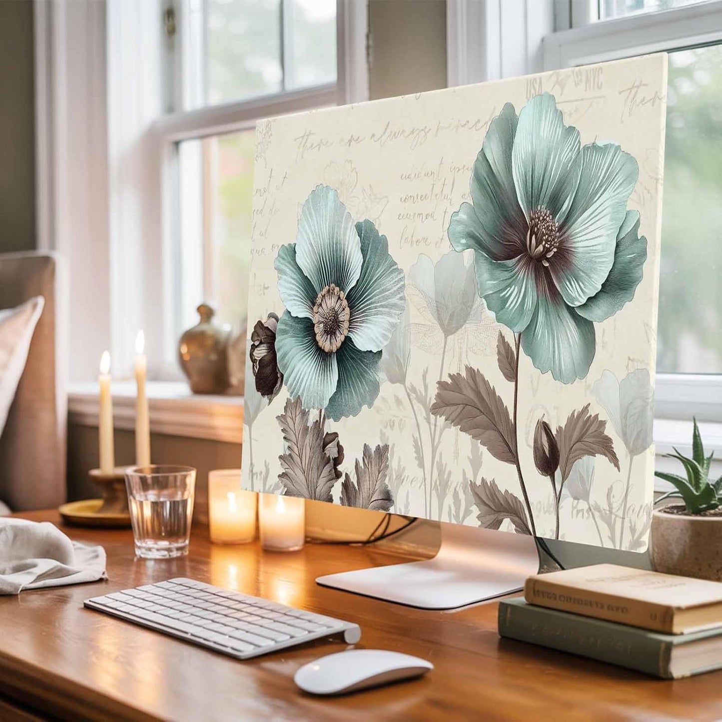 Singingin 65 Inch, Victorian Style TV Dust Cover Vintage Blue Flowers Broccoli Computer Monitor Cover Dustproof