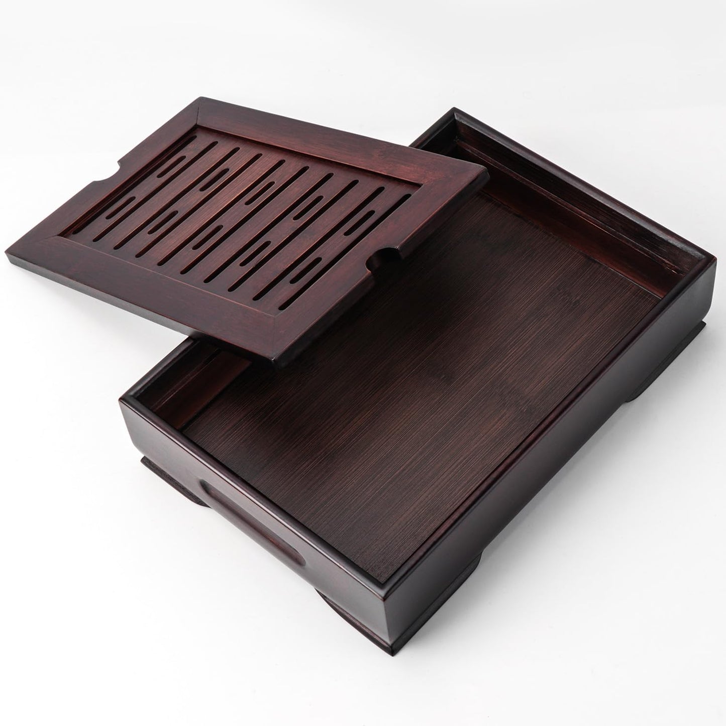 Mini Bamboo Chinese Tea Tray - 11 x 7 inch Japanese Tea Serving Tray, Small Gongfu Tea Table Set with Reservoir Type Water Storage Box (M)