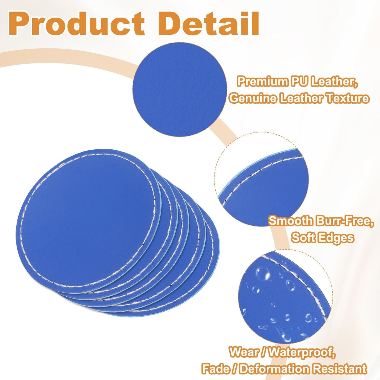 uxcell 20 Pcs Leather Patches for Hats, Round Leather Hat Patches with Adhesive, Rustic Faux Iron on Blank Patch for Laser Engraving Fabric Repair Sew Crafts, Blue