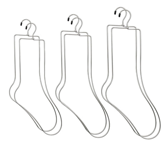 3 Pairs Metal Sock Blockers for Knitting - Stainless Steel Wire Sock Forms for Blocking, Drying & Display - Set of Small, Medium, Large Sizes (6 Pieces Total) with Hanger Hook