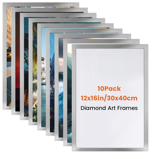 ForraFun 10 Pack Diamond Art Frame 12x16 Inch/ 30x40 cm Magnetic Diamond Painting Frame Suitable for 10x14 Inch Picture with Self Adhesive Backing for Wall Artwork Display Home Office Decor, Silver
