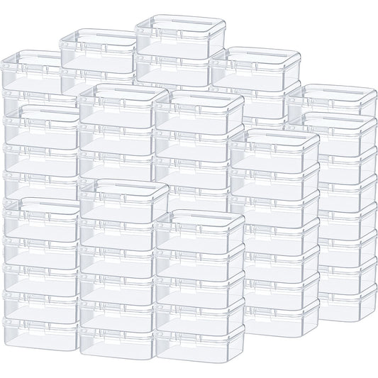 SATINIOR 100 Pcs Clear Plastic Beads Storage Containers Box Small Clear Boxes with Hinged Lid Plastic Case Mini Square Arts Crafts Storage Organizers for Small Items(2.1 x 2.1 x 0.8 Inch)