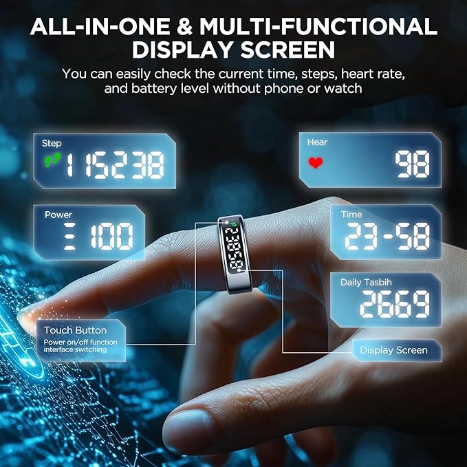 Smart Ring for Women with Display Screen, Sleep Ring for Men with Heart Rate, Fitness Tracker/Step tracker for Activity Monitoring/Steps/Calories,Wireless Charging, for iOS Android (RoseGold,11#)