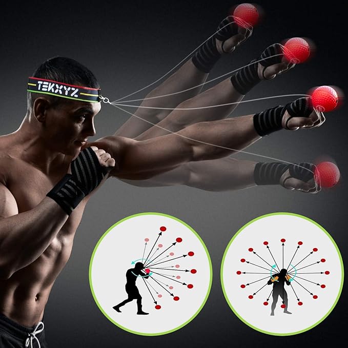 TEKXYZ Boxing Reflex Ball, 2 Difficulty Levels Boxing Ball with Headband, Perfect for Reaction, Agility, Punching Speed, Fight Skill and Hand Eye Coordination Training