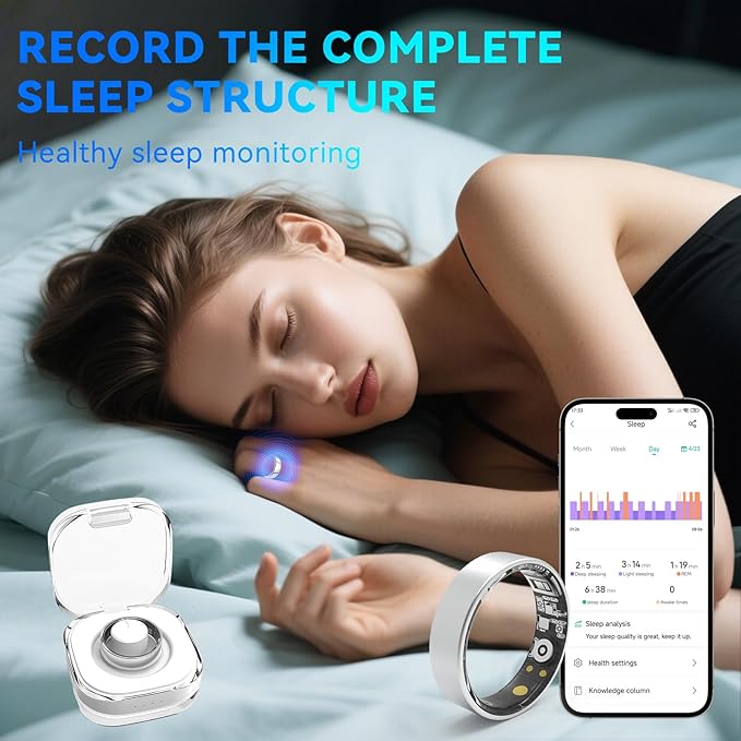 Smart Rings for Women Men,Fitness Tracker Ring,Heart Rate,Blood Oxygen,Blood Pressure,Step Tracker,Sleep Monitoring,No Subscription Fee,IP68 Waterproof Smart Ring for iphone&Android(Silver 9)