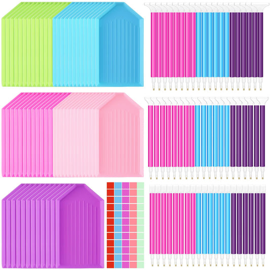 Affrolling 180 Pcs 5d Diamond Art Painting Tools and Accessories Kits Include Drill Pens with 3 Drill Sizes, Plastic Diamond Trays, Glue Clay, Rhinestone Art Painting DIY Accessories(Multicolor)