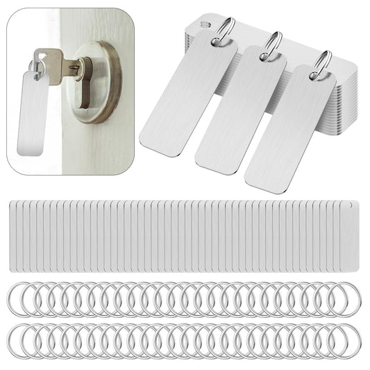 CareForge 50Pack 304 Stainless Steel Engraving Blanks 2x0.6 Inch with Key Rings, Metal Stamping Laser Engraving Blanks Bulk for Dog Tags, Keychains, Metal Business Cards