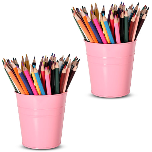 Pen Holder Cups for Desk,Metal Pencil Holder,Marker Pen Storage Holder Desktop Stationery Organizer Makeup Brush Holders, Desk Accessories & Workspace Organizers for Office School Home -2 Pack (Pink)