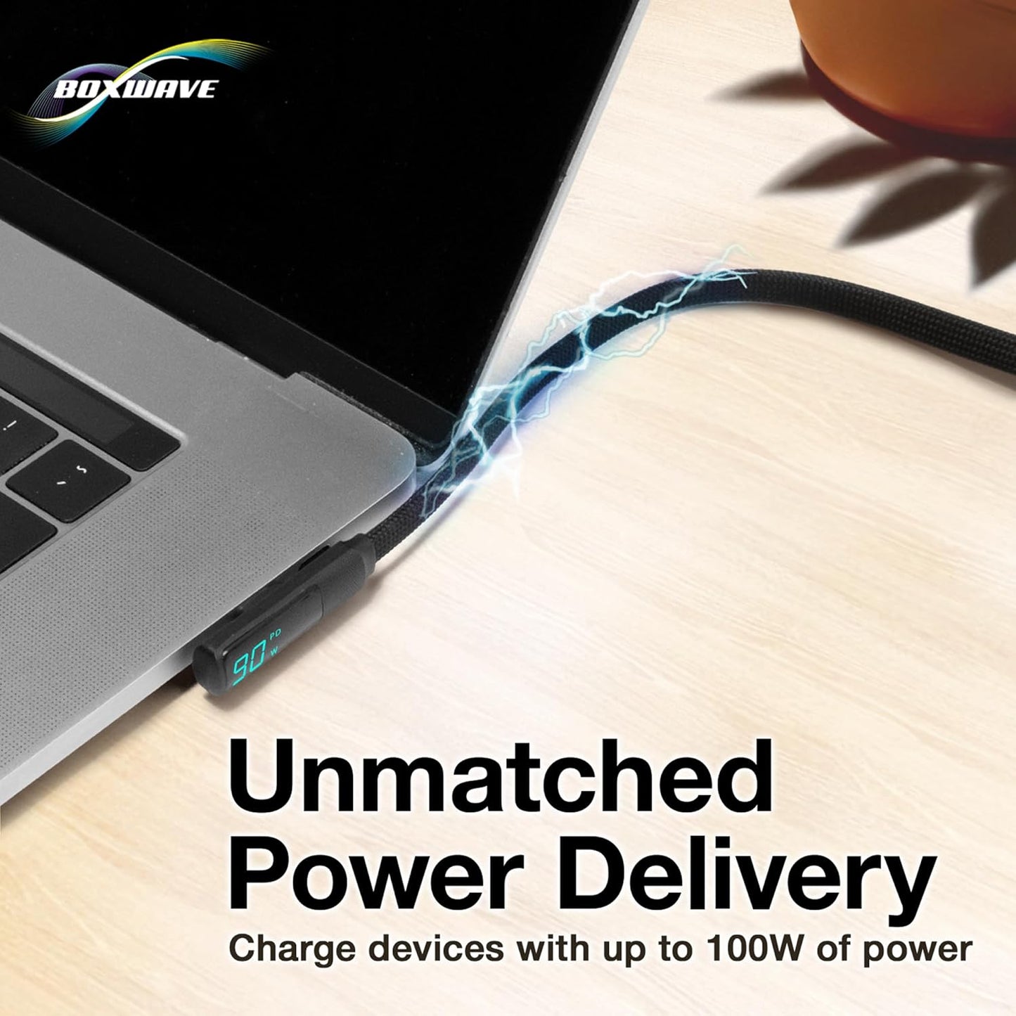 BoxWave MP3 (4 (4ft) (100W), Cable Compatible with MYMAHDI Player in) - PowerDisplay PD Right Angle Cable - USB-C