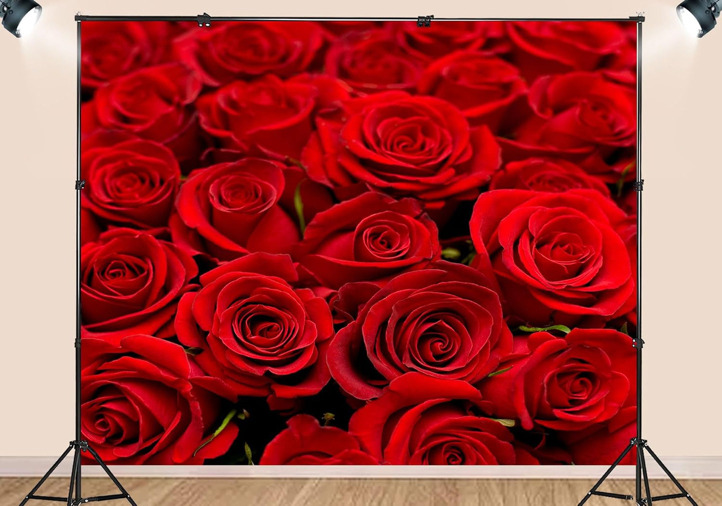 SHDASMIL 5X3ft Bright Red Roses Close Up Backdrop Fresh Floral Bouquet Background for Valentines Day Wedding Party