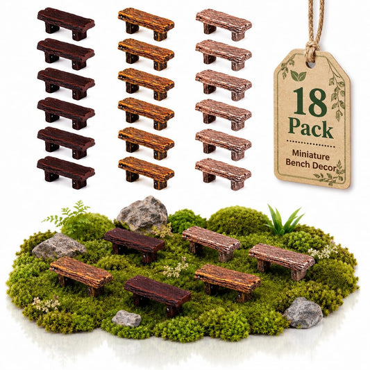 NUOBESTY 18Pcs Miniature Bench Decor, Mini Resin Park Seats Dollhouse Furniture Garden Ornaments Fairy Garden Furniture for Bonsai Terrarium Desk Shelf Display (Three Colors)