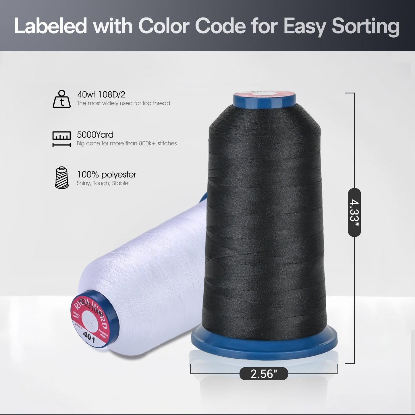 BAi Embroidery Thread Set, 100 Brilliant Colors,40WT (108D/2) Polyester Embroidery Machine Thread, 4000M Each Spool for Commercial Multi-Needle Embroidery Machines Embroidery Machines