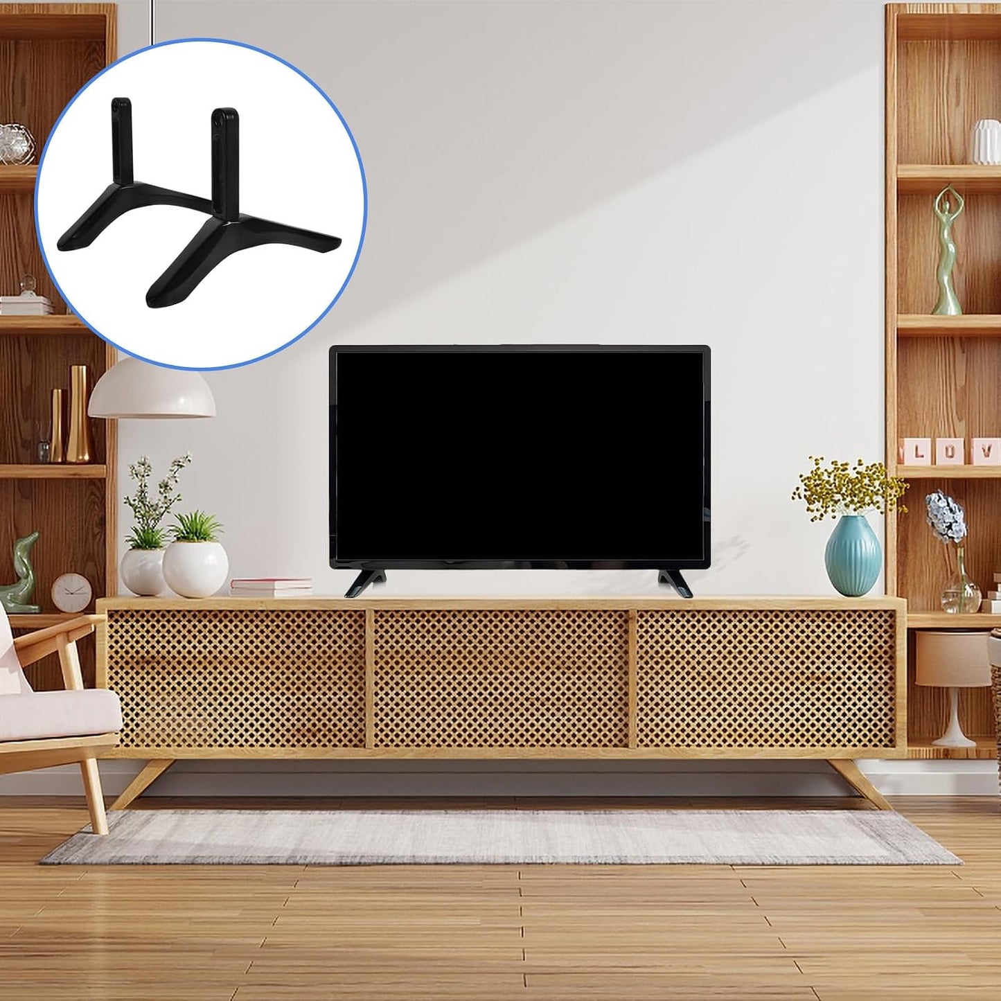 Happyyami Black Desktop TV Stand Bracket with Screws for Versatile Use