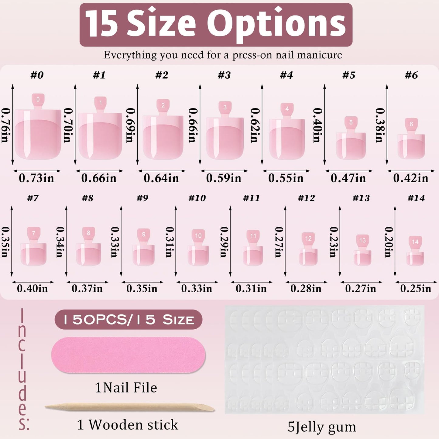 Bellelfin French Press On Toenails For Women with Nail Adhesive Tabs, 150 Pcs Pink French Tip Toe Nail Press Ons, Short Square Toenail Press On, 15 Sizes Full Cover Acrylic Fake Toe Nails