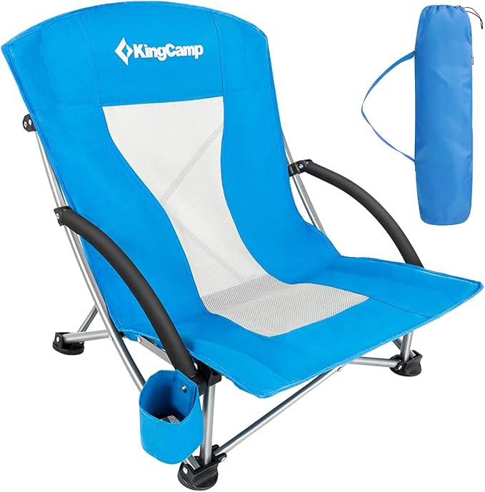 KingCamp Low Beach Chairs, Portable Folding Chair for Adults Extra Wide Ergonomic High Back Seat 300lbs Heavy Duty Lightweight Oversized Gear with Carry Bag for Outdoor Lawn Camping Picnic