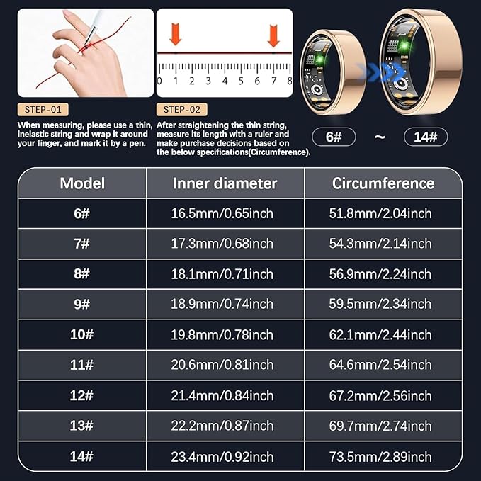 Health Tracker Ring, Smart Health Ring for Women Men with Heart Rate, Blood Oxygen, Sleep Monitor, Steps,Calories, No Subscription Fee, IP68 Waterproof Smart Ring for iPhone & Android (Rose Gold, 11#)
