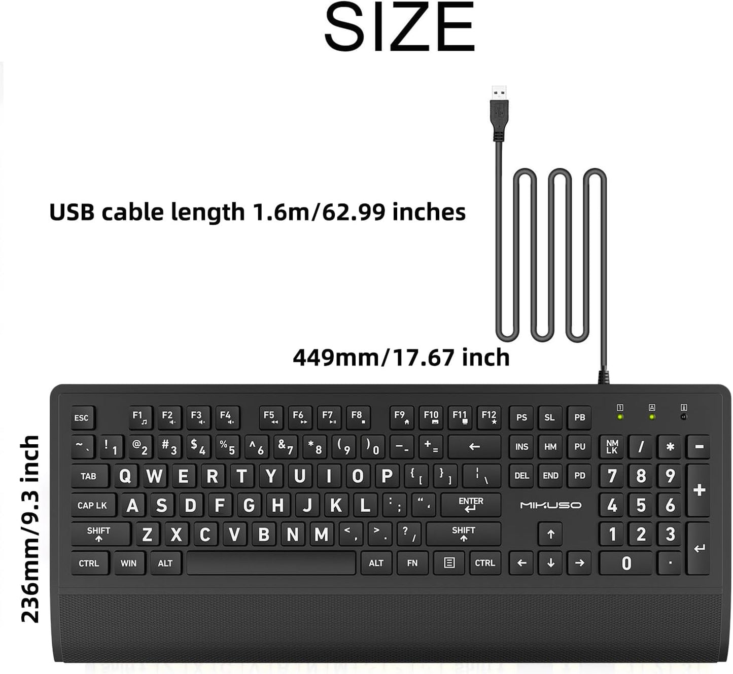 MIKUSO Cover,104 Large Print Keyboard for Seniors,Big Key Low Vision Keyboard with Wrist Rest & Included Dust Key