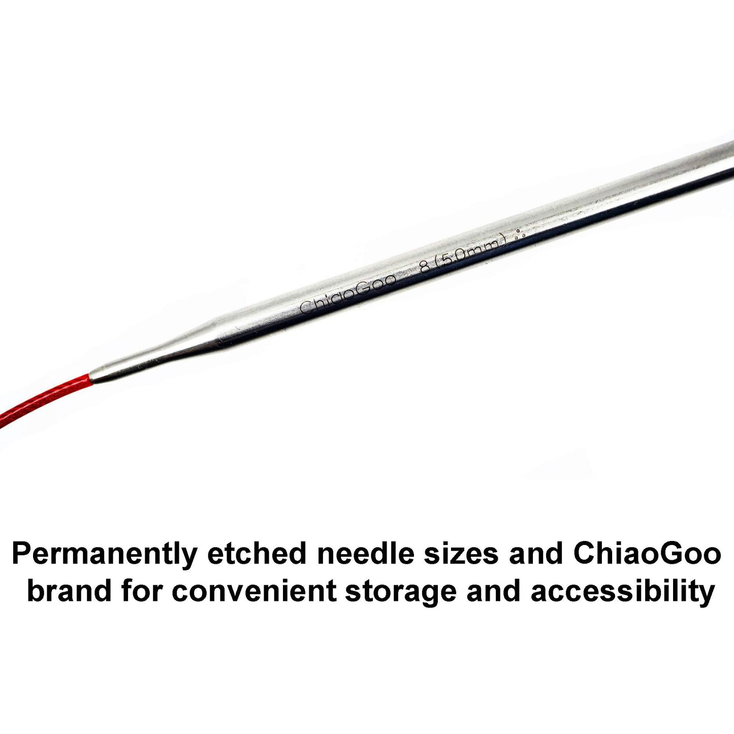 ChiaoGoo Red Lace 40 inch (102cm) Circular Knitting Needles US Size 8 (5mm) Stainless Steel 7040-8 with Stitch Holder