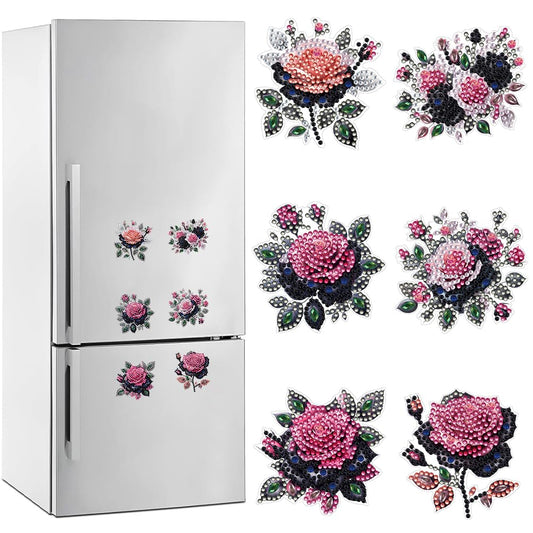 POETRYDRAW 6 Pcs Diamond Painting Magnets Special Shape Rose Diamond Art Stickers Refrigerator for Fridge Stickers DIY Home Decors Crafts Gifts