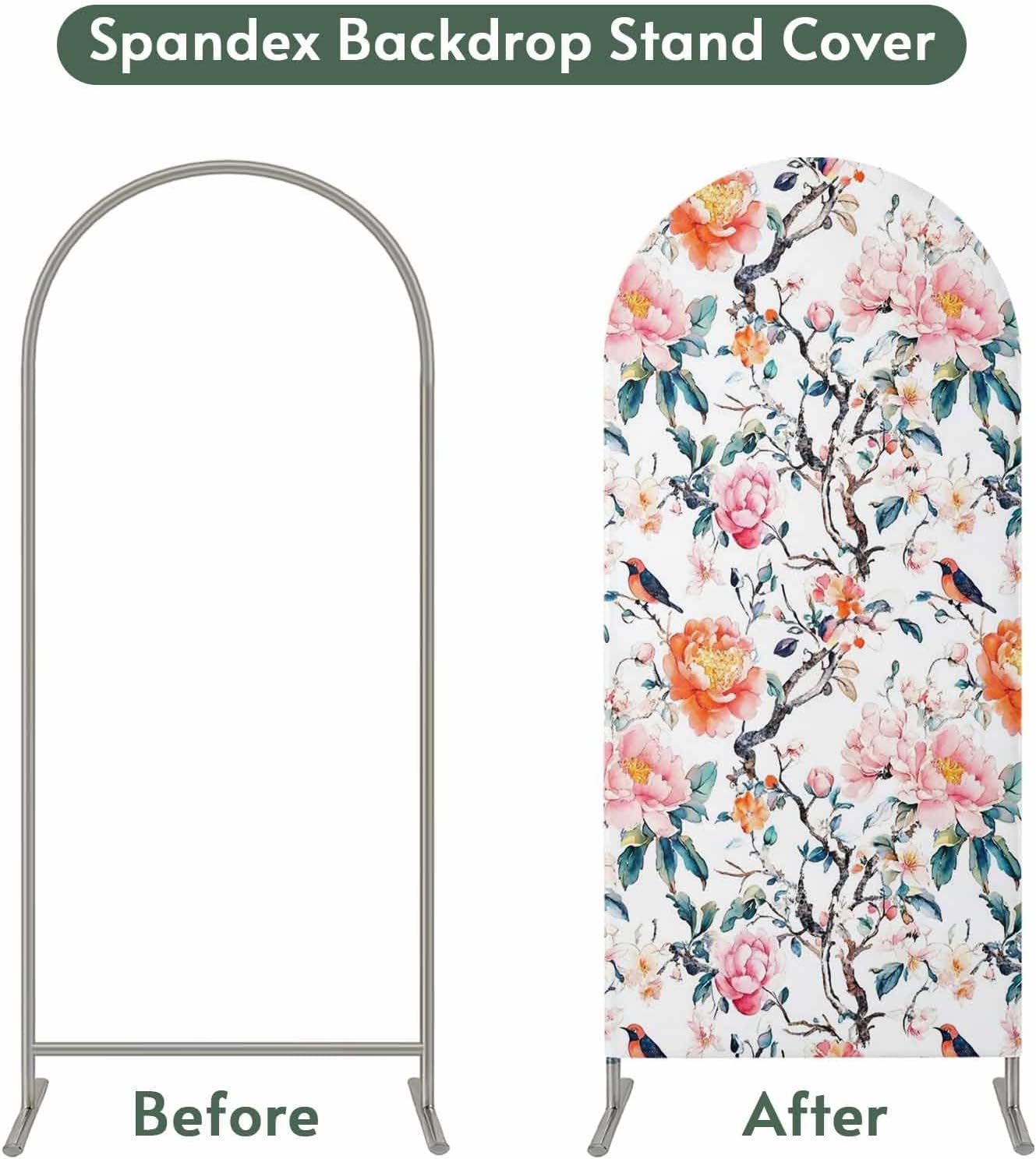 Jnbasdffb 7.2 Floral Blossom Wedding Arch Cover,Stretchy Spandex Arch Backdrop Stand Covers FT,Farmhouse Oil Painting