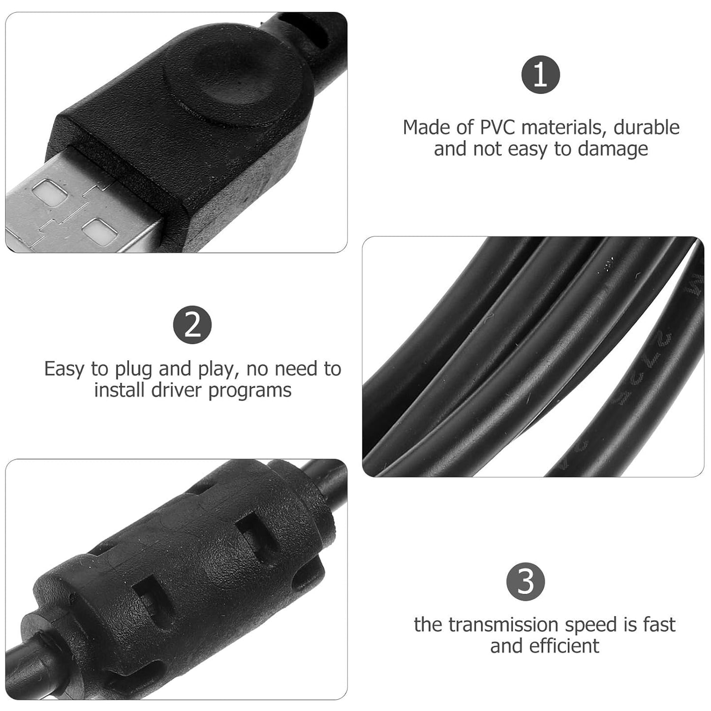 2.0 3 OSALADI USB Printer Cable Meter for Computer Copier Scanner, Black USB Cable for Office Home Printing Machine