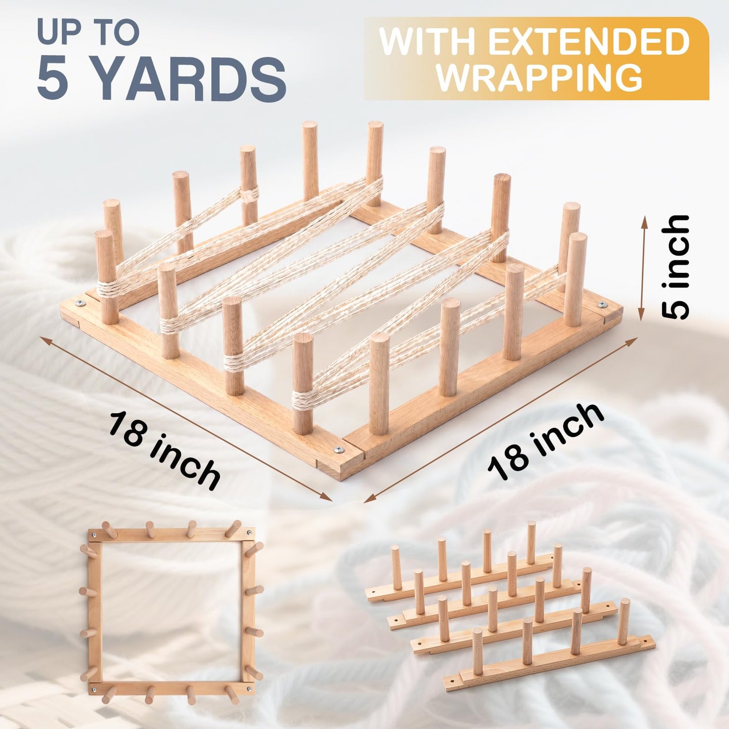 Leinuosen 5 Yard Wood Warping Board Foiling Board Weaving Loom Tools & Accessories Loom Knitting Kit for Beginner Arts & Crafts Supplies