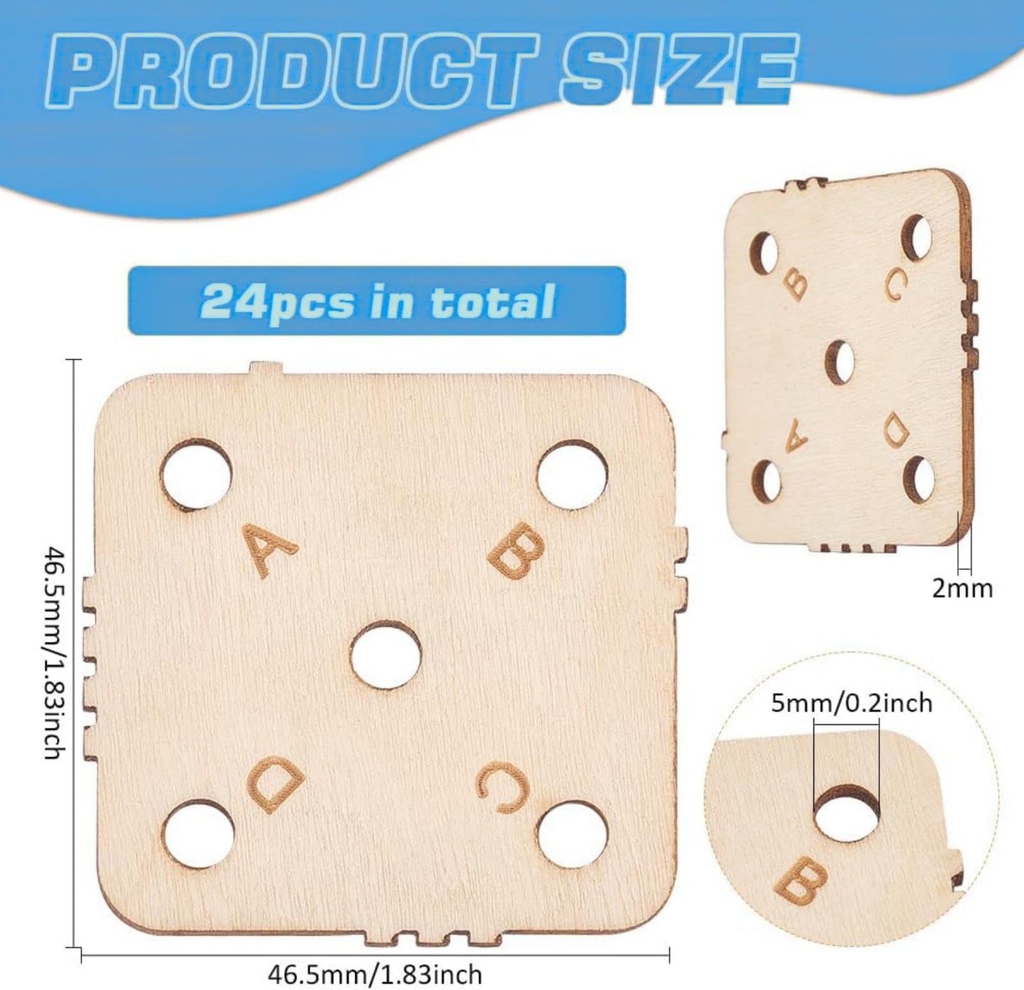 24 pcs 1.8 Inch Square Wooden Weaving Cards with 5 Holes, Tablet Weaving Loom Supplies & Tools for Inkle Loom, Handmade Knitting DIY Craft Projects