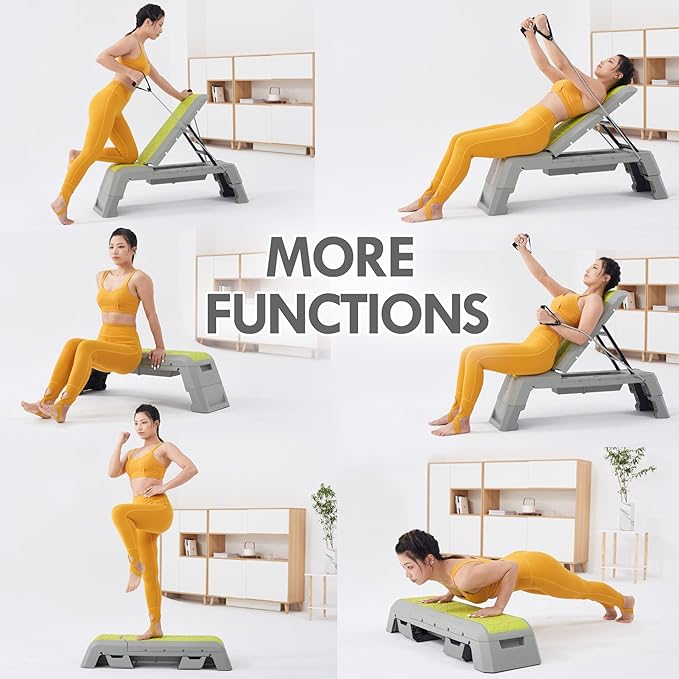 leikefitness Exercise Step Platform, Multifunctional Aerobic Deck with Cord and Adjustable Dumbbell & Weight Bench, Fitness Equipment for Workout Home Gym
