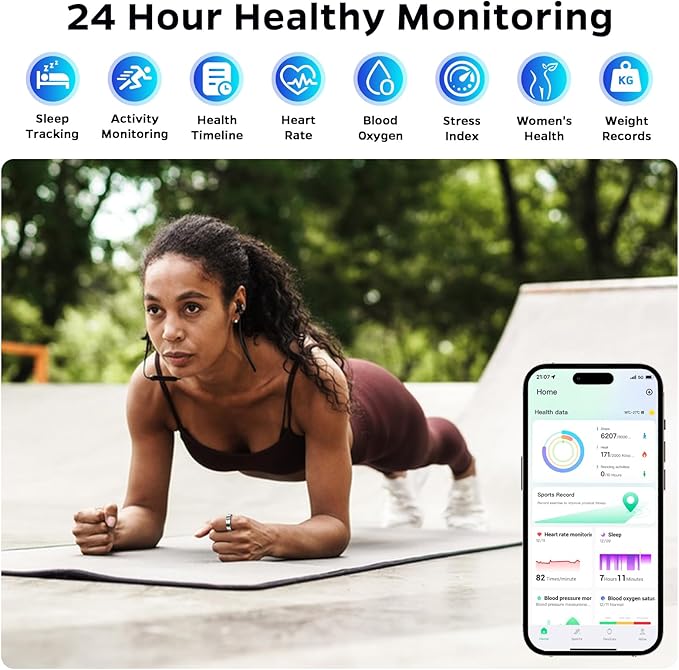 Ultra-Thin Smart Ring for Women Men,Sleep Tracker Ring with Heart Rate, Waterproof Fitness Ring for Activity Monitoring/Steps/Calories,No Subscription Fee,for iSO & Android (Silver, 9)