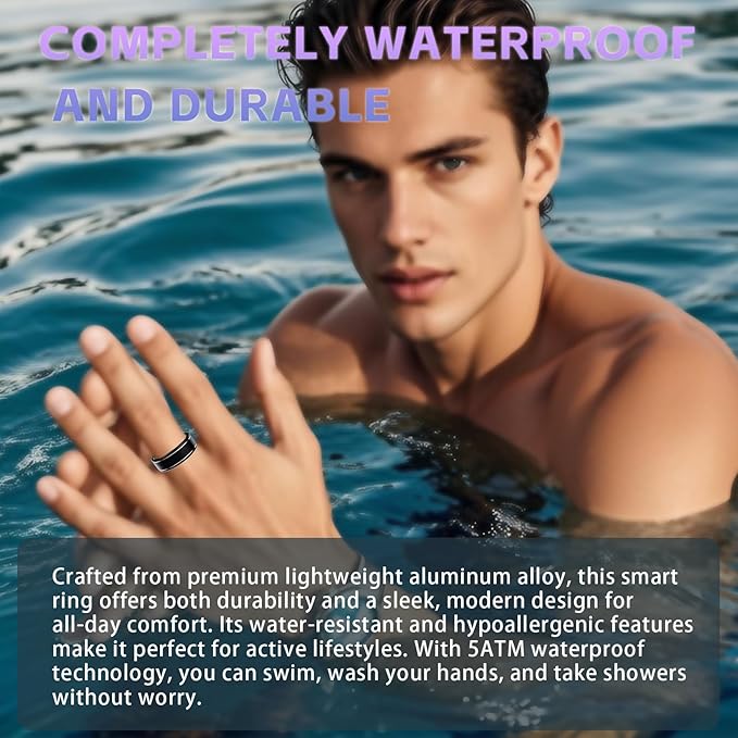 Smart Ring for Men Women ??Fitness Tracker Ring with Heart Rate, SpO2, Blood Pressure, Sleep Monitoring, Step & Calorie Counter, No Subscription Fee, iOS & Android Compatible (Black, 10)