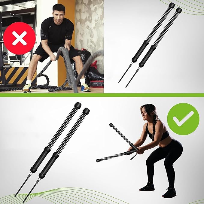Ropeless Battle Rope Battle Ropes for Home Gym - 2PCS workout ropes with Non-Slip Handles, Durable Workout Ropes for All Fitness Levels