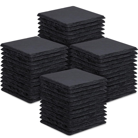 48 Pieces Slate Drink Coasters, GOH DODD 4 Inch Black Coasters Stone Coaster Set, Laser Engraving Blanks with Anti-Scratch Bottom for Home Office Bar Outdoor Housewarming Gifts Wedding Party, Square