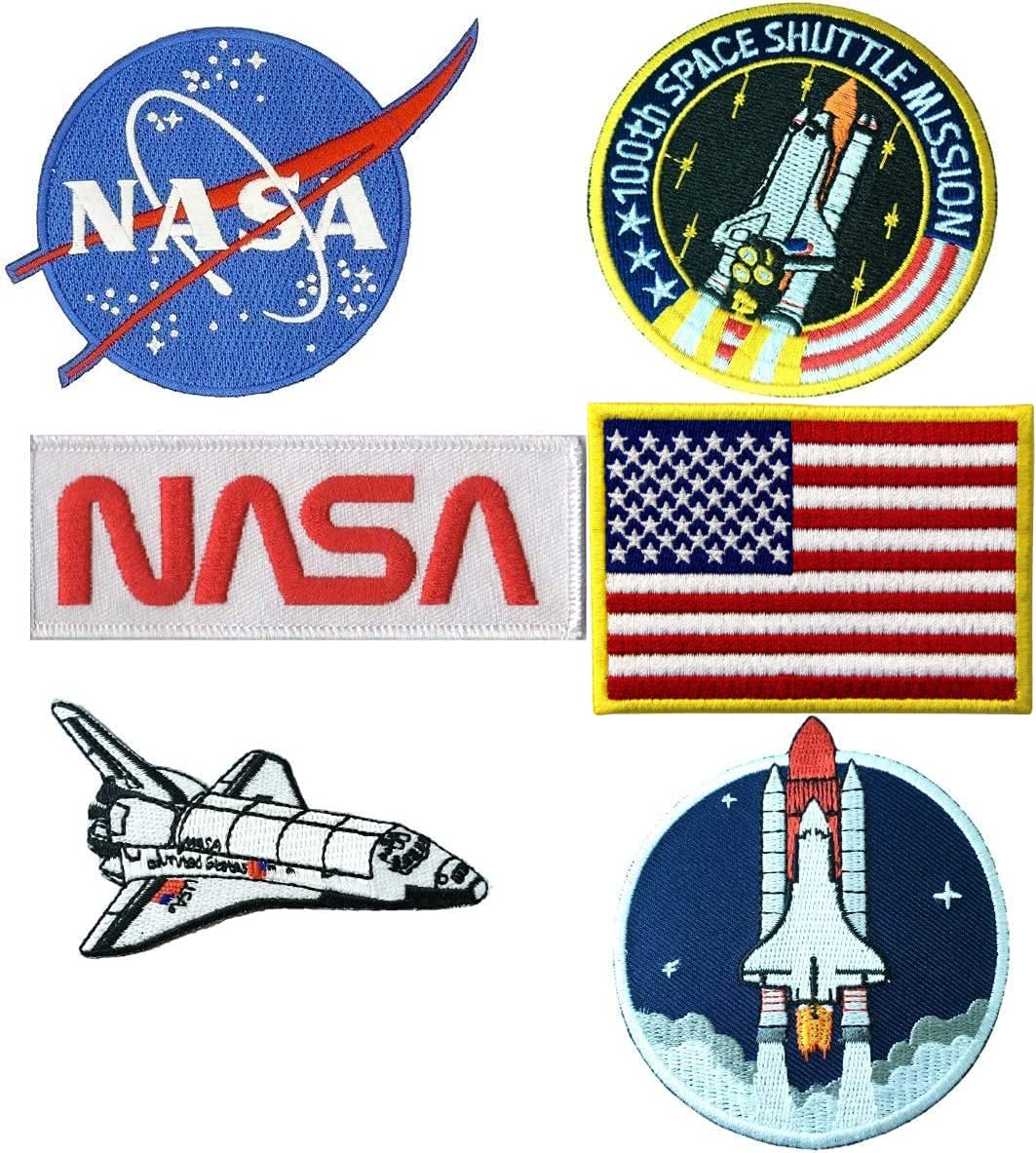 6 pcs Set NASA Astronaut Patches USA Flag Space Shuttle Iron On/Sew On for Jacket, Backpack, Cap - Embroidered Appliques
