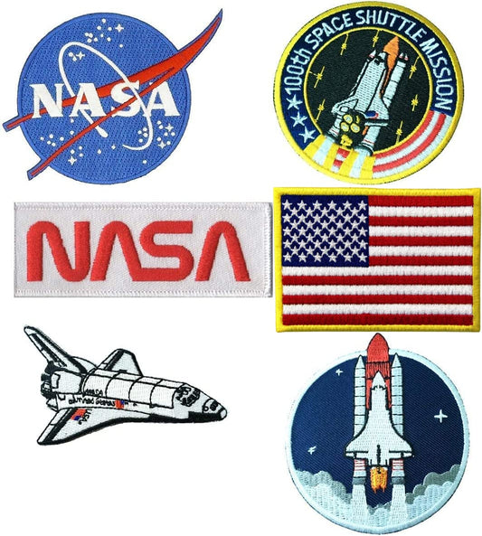 6 pcs Set NASA Astronaut Patches USA Flag Space Shuttle Iron On/Sew On for Jacket, Backpack, Cap - Embroidered Appliques