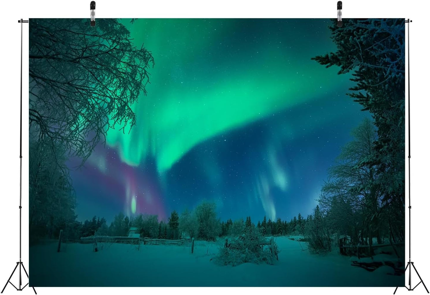 BELECO 10x6.5ft Fabric Aurora Borealis Backdrop Winter Forest Snowfield Northern Lights Night Sky Background Polar