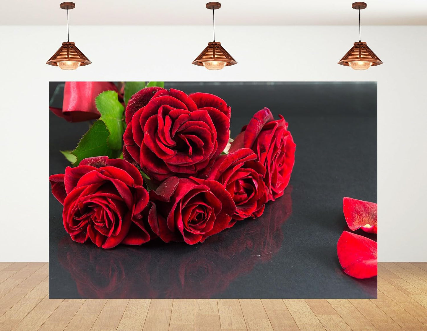 KeyWork 10x10ft Red Rose Bouquet Backdrop Fresh Bloom Petal Photography Background for Valentine's Day Gift Party