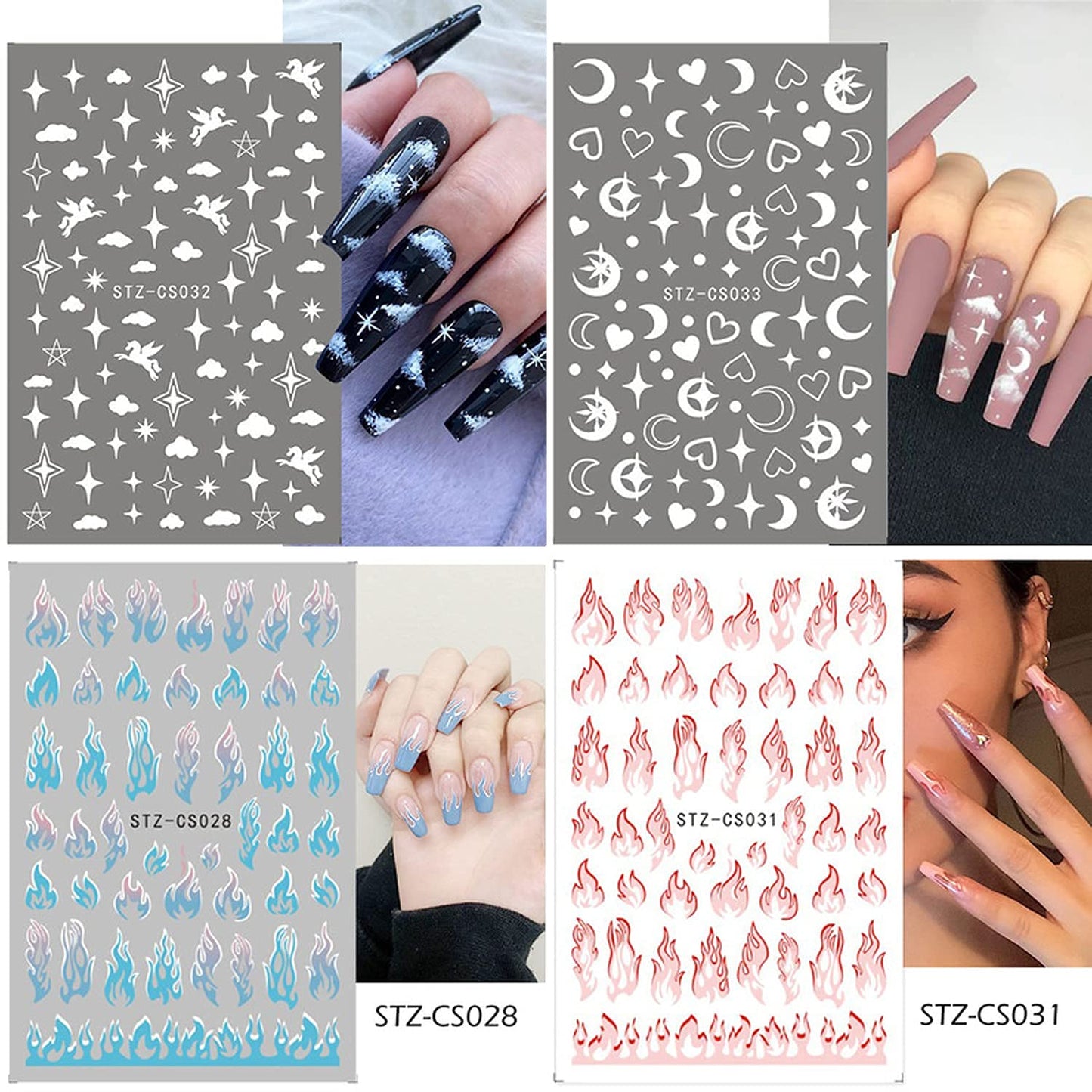 8 Sheets Love Heart Nail Art Stickers with 18 Sheets Colorful Nail Art Stickers