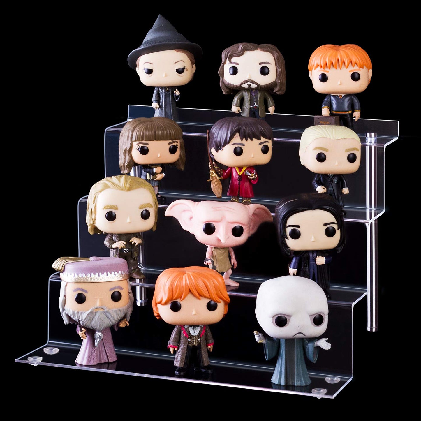 LileZbox Acrylic Display Risers Shelf for Pops Figures, Clear 4-Step Display Stand for Display Or Collection( 12 X 9 in) (large-2 pack)