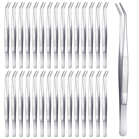 30 Pcs Stainless Steel Tweezers, Curved Serrated Tip Multipurpose Forceps, Crafting Sewing Machine Tweezers Bulk, Silver